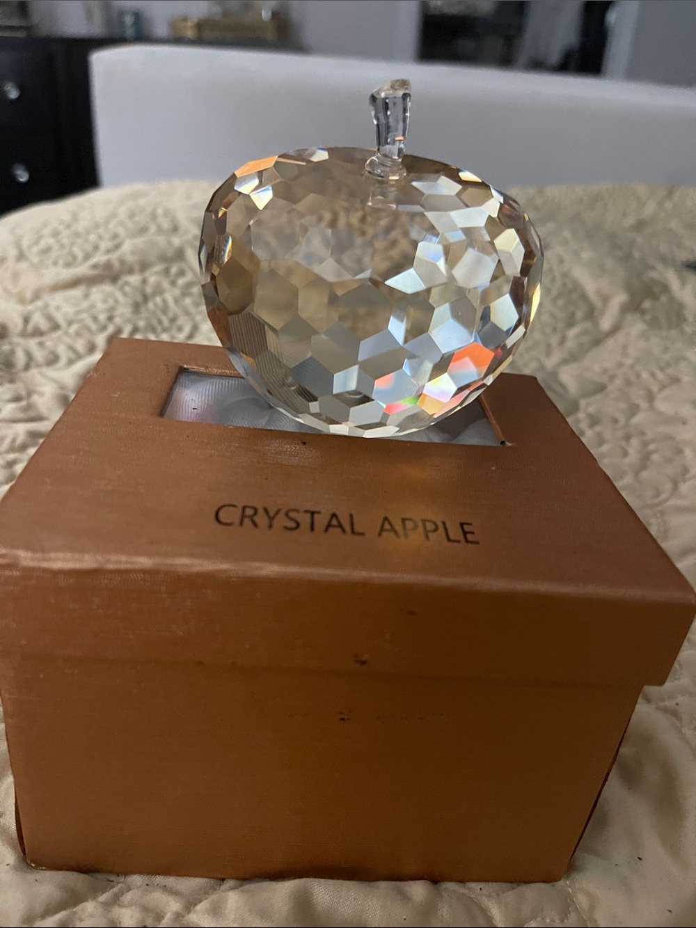 Crystal Apple Faceted Glass Decorative Paperweight
